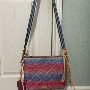 Consuela Blue and Pink Crossbody Bag with Chevron Design like new